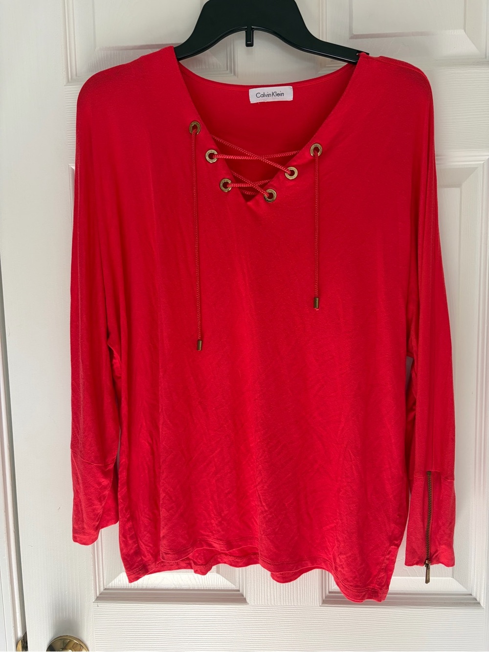 Calvin Klein Women's Lace-Up Long Sleeve Top - bright Red